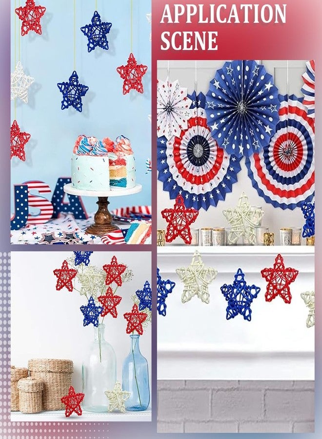 SOFPLATE 18Pcs Independence Day Rattan Stars Bulk Red White Blue Wooden Stars Decor 2.36 Inch Small Wicker Rattan Ball Vase Bowl Filler 4th of July Decorations for Home Wedding Party Veterans Decor - Image 4